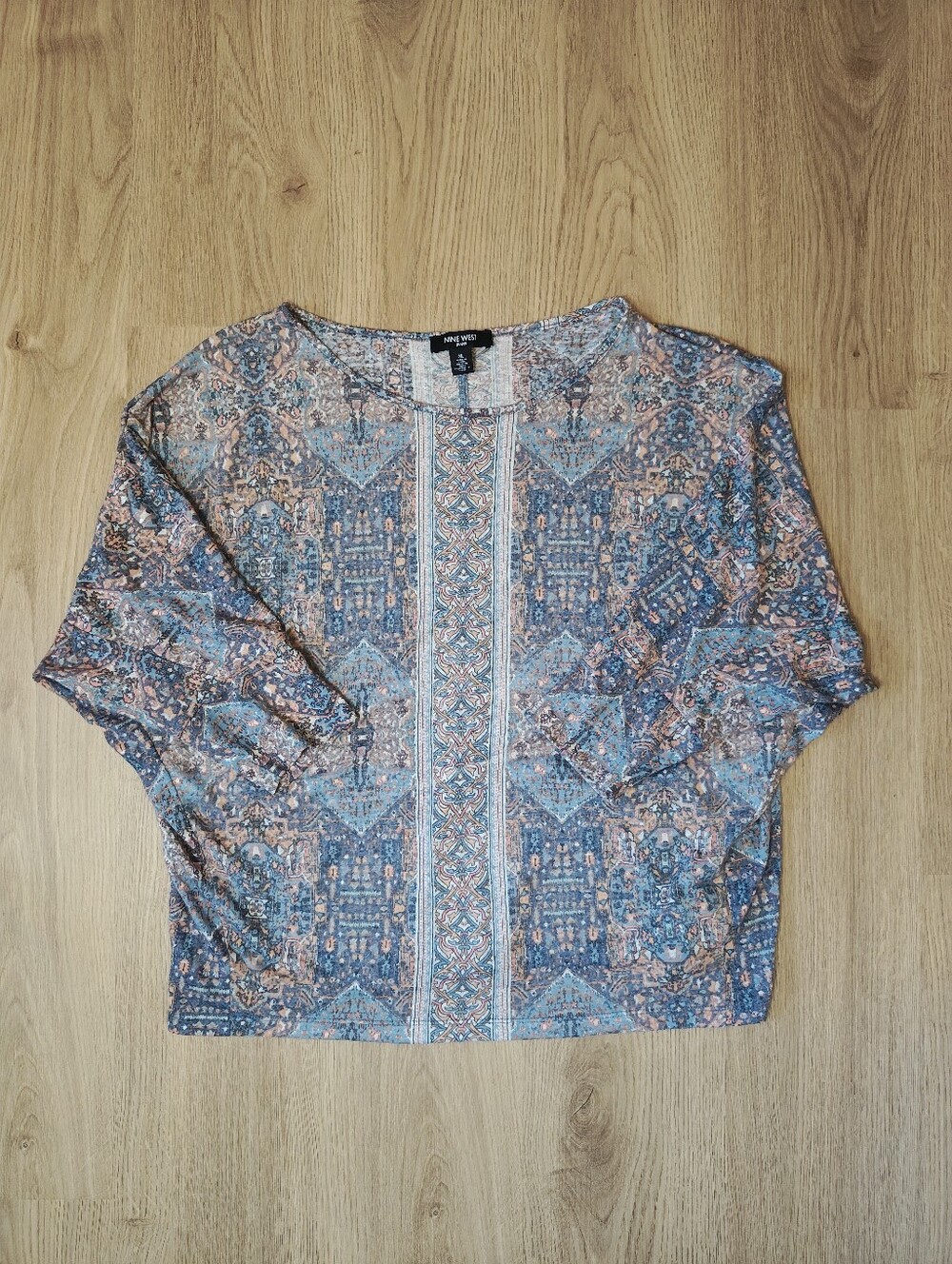 Nine West Blue and Peach Patterned Women's Blouse